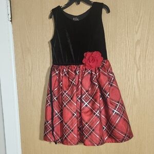 Lilt Black Velvet and Red Plaid Dress with Flower